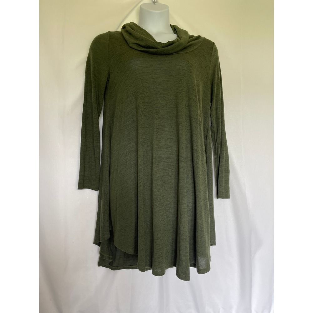 Reborn J Tunic Top Womens 1XL Olive Green Cowl Neck Hacci Knit Forestcore Boho